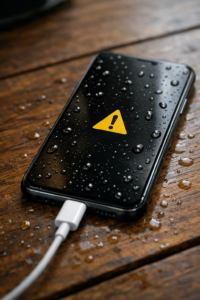 phone not charging after water damage realistic scene
