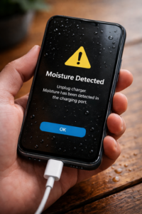 moisture detected phone not charging warning