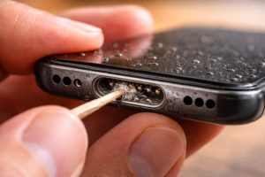 cleaning phone charging port safely after water damage
