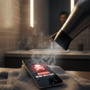 wrong way drying phone with hair dryer water damage